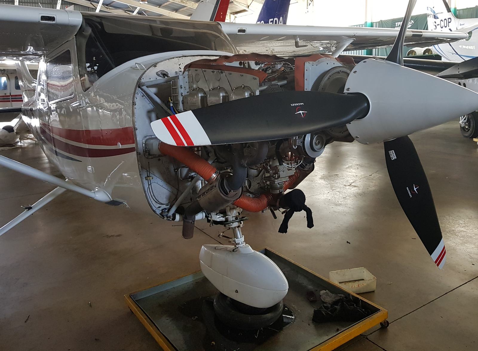 Piston engine opened up for maintenance in the TPSC hangar